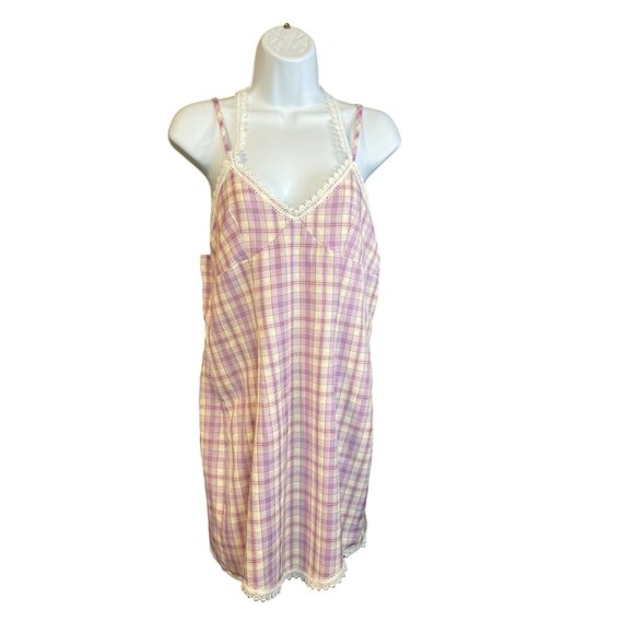 Airyflow Womens Mini Dress Medium Purple Plaid Lace Trim  Preppy Fairycore - Picture 1 of 7